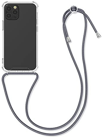 kwmobile Crossbody Case Compatible with Apple iPhone 12 / iPhone 12 Pro Case - Clear TPU Phone Cover w/Lanyard Cord Strap - Grey/Transparent
