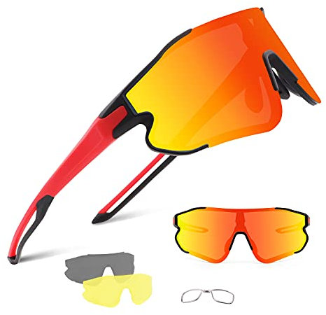 BangLong Polarisierte Fahrradbrille Sonnenbrille Herren Damen mit 3 Wechselgläser, UV 400 Schutz Sportbrille für Laufen Angeln Klettern Golf Fahren MTB Outdoorsport