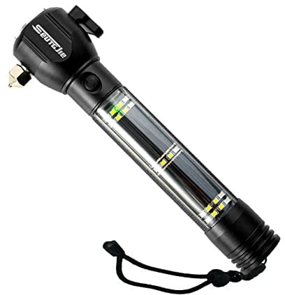 Seutgjie Solar Torches LED Super Bright Car Emergency Escape Tool Rechargeable 10000 Lumens with Emergency Power Bank Magnet Lifehammer Knife Compass Alarm 7 Modes Zoomable