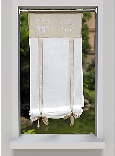 Smithoom 1 Panel Cortina Diseño de Corazón Bordado Translúcida Persianas Romano para Cocina Sala de Estar Balcón Baño, Caqui, 45x90cm