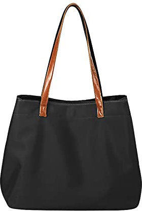 FANDARE Vintage Handtaschen Damen Schultertasche Henkeltasche Tragetasche Wasserdicht Nylon Frauen Schulranzen Arbeitstasche für 15 Zoll Laptop Reisen Arbeit Schwarz L