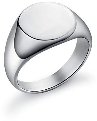 Siegelring Herren Damen Silber, Edelstahl Poliert Round Bandring Größe 57
