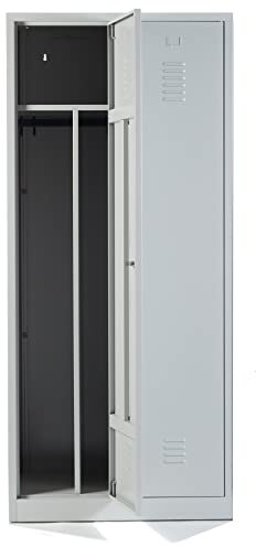 Schrank & Stuhl Spind – Metallspind mit 2 Abteilen, 180 x 80 x 50 cm, inkl. Hutboden, Trennwand und Zylinderschlösser, Lieferung komplett montiert, Grau