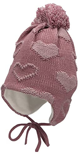 Sterntaler Baby Mädchen Mütze Baby GOTS Bommelmütze Herzchen Mütze - Mütze Baby, Kappe Kinder - aus Baumwolle mit Bindeband - lila, 43