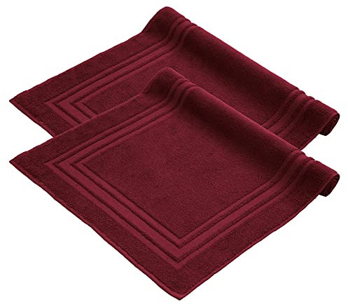 Komfortec Badvorleger Set 2 Teilig, Frottee Duschvorleger, Waschbar Duschmatte & Badteppich, 600 g/m² &100% Baumwolle, Saugfähig & Schnelltrocknend, 50 x 70 cm, Aurorarot