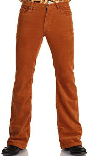 Comycom Pantalon bootcut en velours côtelé pour homme - Marron moyen - Style rétro - Jean en velours côtelé évasé des années 70