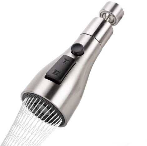 Cuysfead 360°Swivel Brushed Nickel Spout FM22 M24 Kitchen Sink Tap Spray Attachment Head with 3 Modes,Replacement Tap End Diffuser,Faucet Pressurised Water Nozzle Aerator with Adapter Accessories,G1/2