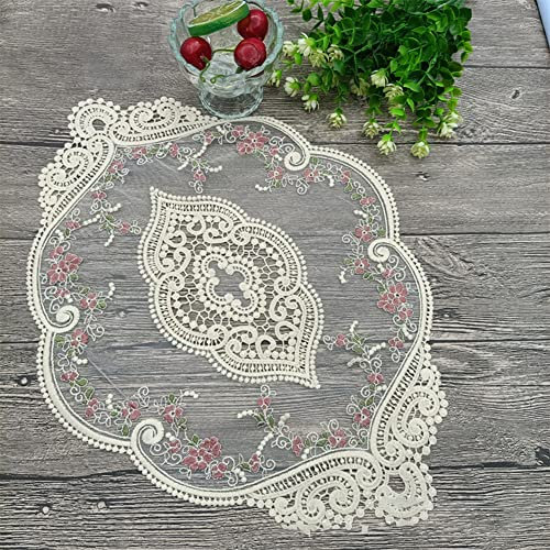 Rose bestickte Tischläufer/Tischdeckchen, 2 Stück Weihnachten Tischdecke Spitze runde Tischdecke mit Rose Stickerei - 31 x 44 cm Hochzeit Party Abendessen Dekor
