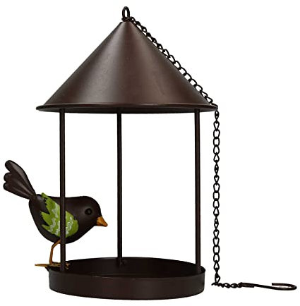 AmaCasa Vogelfutterstation für Wildvögel zum hängen, Vogelfutterstelle und Futterstation für den Garten | Farbe: Braun | Maße: 13x15cm (ohne Kette) | Futterstelle für Vögel