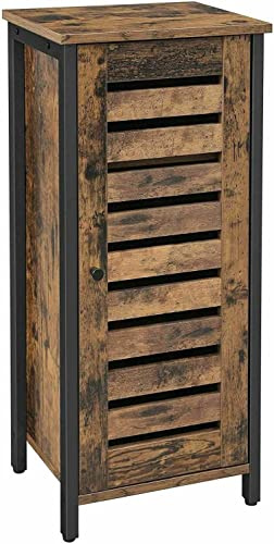 FEFE® Industrial Style Wood/Steel Nightstand Bedside End Table Bathroom Cabinet Shoe Rack With Shutter Door