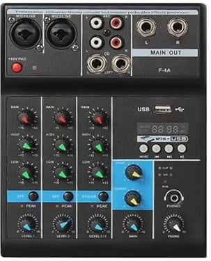 Iriisy Mini mezclador de audio profesional con canal USB, reproducción inalámbrica de 48 V Phantom Power para grabación de PC (4 canales)