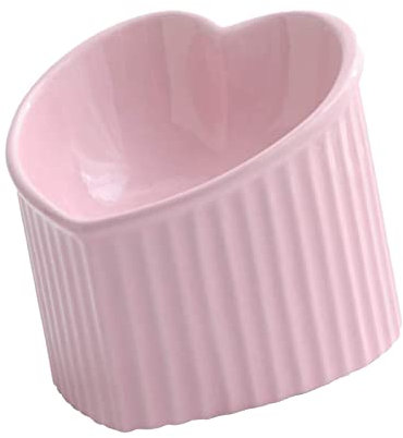 kowaku Ceramic Tilted Elevated Cat Bowl Handicrafts Heart Shape Slanted Shallow Cat Dish Food Bowl, Pink
