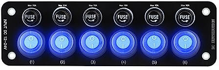 Huamengyuan Pannello interruttori a bilanciere a 6 bande 12V24V Pannello multifunzione barca Pannello interruttori a bilanciere con luce LED blu per Marine auto Boat Veicoli Camion
