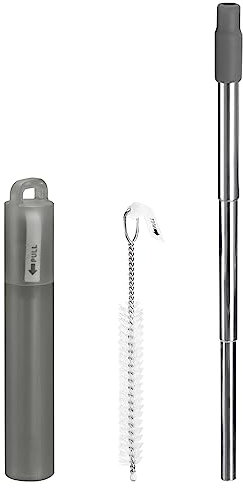 sourcing map 1 Ensemble Réutilisable Métal Pailles, 3.7-8.3 Portable Télescopique Inox Acier Boire Paille Silicone Buse pour Boire Boisson, avec Étui et Nettoyage Brosse (Foncé Gris)