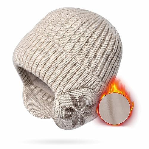 JEONEKID Winter Mütze Hut mit Ohrlaps für Männer Frauen Outdoor Sport Warmer Hut Watch Cap (Beige)