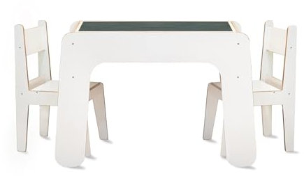 WILD KIDS Tisch mit Stühlen für Kinder, Kindersitzgruppe Holz, Tisch Kinder mit Stuhl, Tischgruppe Kinder, Kindertisch mit 2 Stühlen (White)