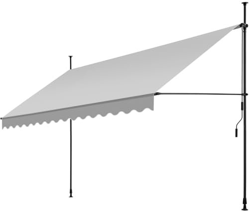 tectake Store banne sans Perçage Auvent Marquise Retractable avec Manivelle Multi-Fonction Store latéral Enroulable Brise Vue Brise Soleil Opaque en Aluminium - Gris Clair, 400 x 180 cm