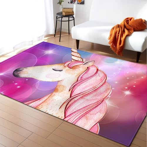 Xisnuient MäDchen Schlafzimmer Teppich 3D Gedruckt Einhorn Zimmer Boden Deko Rative GroßE Schutz Matten Cartoon Kinderzimmer Spiel Crawling Mat OberfläChe Bereich Pads (Muster 3,160x200 cm)