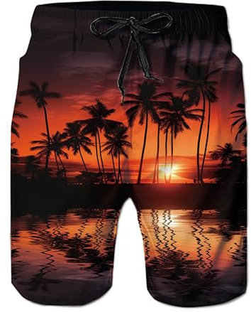 Loveternal Badehose für Herren Jungen Badeshorts für Männer Kurz 3D Lustig Rote Palme Schnelltrocknend Beachshorts Boardshorts Strand Shorts mit Mesh-Futter und Verstellbarem Tunnelzug XL