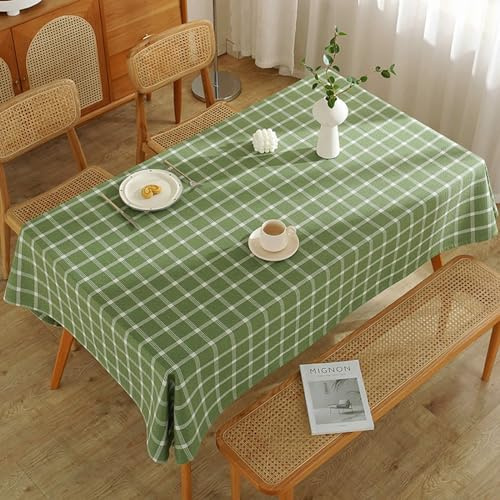 Tischdecke Küchentisch, Baumwolle Leinen Kariert Tischtuch für Esszimmer, Garten, Party, Hochzeiten oder Haushalt, Grün, Grün, 140 x 220 cm
