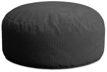 DreamRoots Pouf Hocker Fußhocker Cord, Rund 70x40cm, Granite Gray