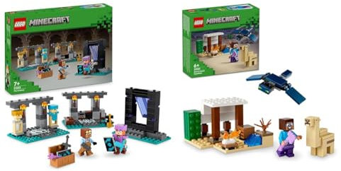 LEGO 21252 Minecraft L’Armurerie, Jouet de Construction et Forge d'Armes avec Personnages & 21251 Minecraft L’Expédition de Steve dans Le Désert, Jouet de Construction de Jeu Vidéo