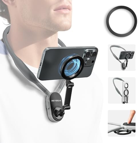 REYGEAK Supporto magnetico per telefono, supporto per telefono cellulare intorno al collo POV/Vlog Selfie Mount Hand Free Phone Neck Holder Video Recording Chest Stand per iPhone 15 14 13 12 Pro Max