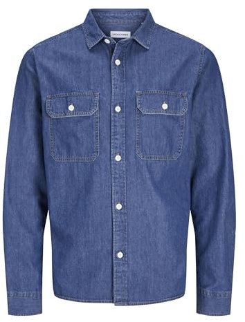 JACK & JONES Jjetravis Ls Noos T-Shirt Chemise à Manches Longues, Denim Bleu médium, M Hommes