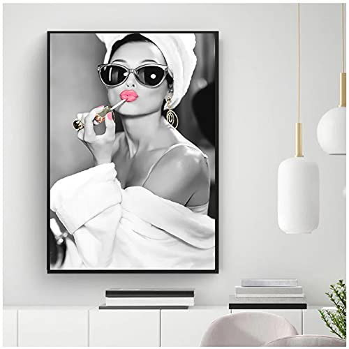 GLWDMB Wandkunst, Mode-Poster, Schwarz-Weiß-Leinwanddruck, Vogue-Frauenbilder, Wohnzimmer, Vintage-Heimdekoration - Ungerahmt, 1 Stück