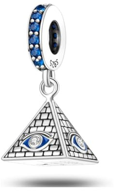 Ciondolo a forma di piramide di Fatima, con occhio che vede, in argento Sterling 925, compatibile con braccialetti Pandora