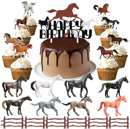 23 Stück Pferde Tortendeko, Geburtstag Cake Toppers Pferde, Cupcake Topper Pferde, Pferd Muffin Deko, Torte Dekorationen für Geburtstag Horse Thema Party