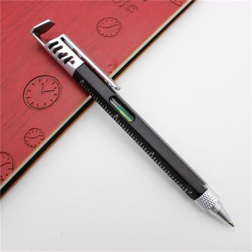 Portable 6 in 1 Tool Pen with For Spirit Level, Mobile Phone Holder, and Screwdriver Multifunctional Design (black)