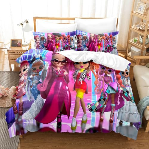 L.O.L.Surprise Bettwäsche-Sets – Bettbezug-Set Aus 100% Gewaschener Baumwolle – Leinenähnliche Struktur, Atmungsaktiv, Strapazierfähig, Weich – Luxushotel-Qualität (135x200cm,LOL 04)