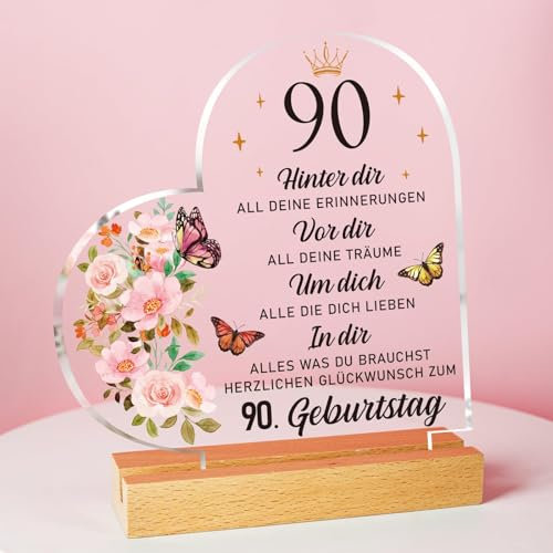 90. Geburtstag Frau, Geschenke Zum 90 Geburtstag Frau - Acryl Plakette Mit Inspirierender Gravur, Deko 90. Geburtstag Frau, 90. Geburtstag Geschenkideen Für Mama, Schwester, Ehefrau, Kollegin