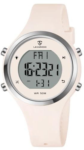 Timever Montre Femme Digitale avec Bracelet en Silicone,Alarme, Chronomètre,Date,Eclairage,Compte à rebours, Deuxième Fuseau horair,Snooze AllOffWhite