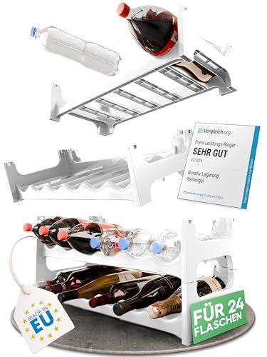 Novaliv Weißes, Modulares Flaschenregal für 24 Weinflaschen - Stapelbar, Erweiterbar, Robust - Ideal für Weinlagerung in Keller, Gastronomie & Zuhause, Getränkeschrank, Weinregal stapelbar