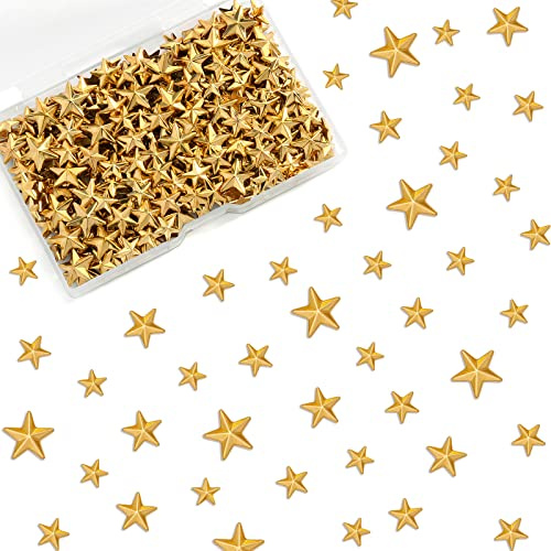 MorningRo 1000 Stück goldene Sterne, Mini-Hotfix, 8 mm, 10 mm, 13 mm, flache Rückseite, Klebestreifen, zum Aufbügeln, für Kleidung, Schuhe, Taschen, Kleider, Hüte, Hosen, Reparatur, Dekoration und