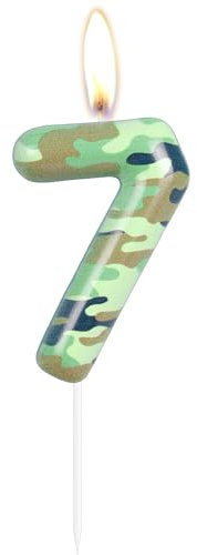 Camo 7th Birthday Candles Number 7 Candle Army Themed Topper Cake Candles Camo Happy 7th Birthday Party Cake Decorations for Boys Birthday Hunting Camouflage Motif Graduation Party