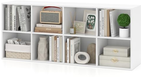 COSTWAY Bücherregal, Bücherschrank mit 8 Fächern, Büroregal, Würfelregal, vertikal oder kopfüber verwendbar, Standregal, Aufbewahrungregal für Wohnzimmer, Schlafzimmer, Büro, 121,5 x 29 x 61 cm, Weiß