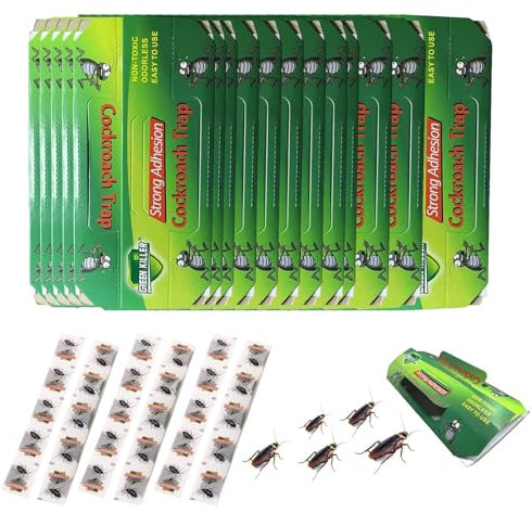 Piege Cafard, 30 Pièces Professionnel Collant Piège à Cafards, Produit Anti Blatte Vert Puissant avec 30 Appâts pour Jardin Maison Cuisine Salle de Bain Bureau pour Un Environnement sans Insectes