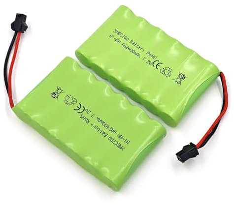 XMECZQQ Batterie NiMH 7,2 V 2400 mAh, 2 batteries de secours RC avec fiche SM, convient pour les jouets de télécommande tels que les voitures télécommandées, les véhicules d'ingénierie télécommandés,