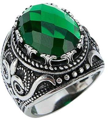 Trendiger grüner Edelsteinring mit Vintage-Palast-Stil, beliebter Edelstahl-Schmuck für Damen und Herren, 36