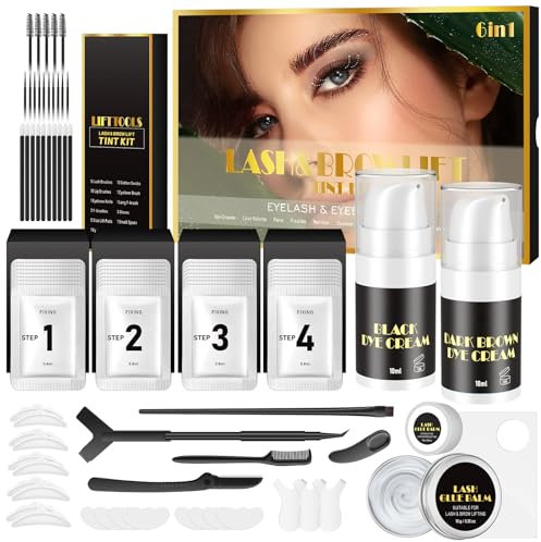 Lucoss Kit de lifting de cils 2025 avec coloration marron et noir, kit de lifting de cils, kit de lifting de cils, kit de lamination brow, kit de lifting de cils avec colle noire mise à jour