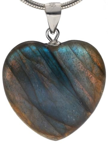 Lebensquelle Plus Pendentif en forme de cœur labradorite | Pendentif en pierre précieuse | 2 x 2 cm Cœur avec œillet en argent 925, 2 cm, Labradorite, Labradorite
