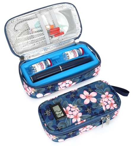 YOUSHARES Estuche para Insulina con Indicador de Temperatura, Nevera Insulina Viaje con Capacidad para Dos Viales de Insulina de 2 Frascos 10ml + 1 Pluma, 8-12h Frío (Magnolia)
