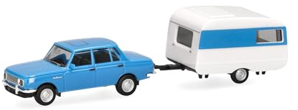 Herpa Modellauto Wartburg 353`82 Limousine mit Qek, himmelblau, Miniatur im Maßstab 1:87, Sammlerstück, Made in Germany, Modell aus Kunststoff