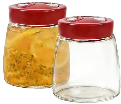 ZoeQide Juego de 2 tarros de fermentación de 1 l con válvula de aire, tarros para kimchi, recipiente de fermentación de chucrut, recipiente de cristal para kombucha y verduras, sin BPA, apto para