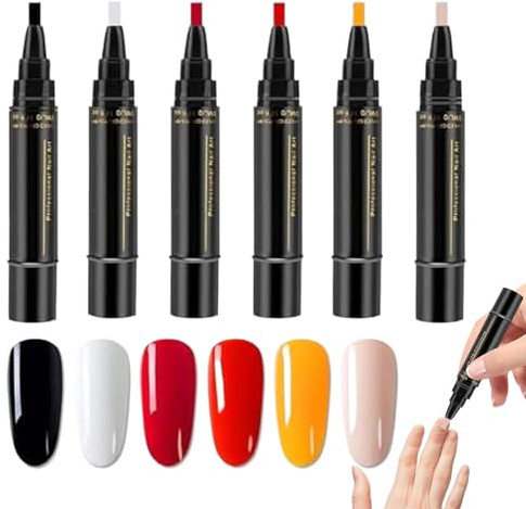 Polishey Nail Polish Pens UK, Quick-Dry 6 Colors Gel Nail Polish Pens, Non UV Gel Nails Polis-h Crafts Pen, Ge-l Nails Polis-h Pen, Soak Off Tools For Women Girls