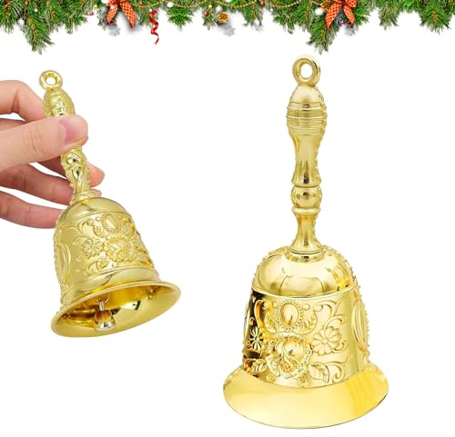 Campana de Mano, ZoneYan Campanilla, Campanillas de Metall, Campana de Mano Navideñas, Recepción Cena Servicio De Hotel Decora Hogar Campana de Navidad (Dorado)