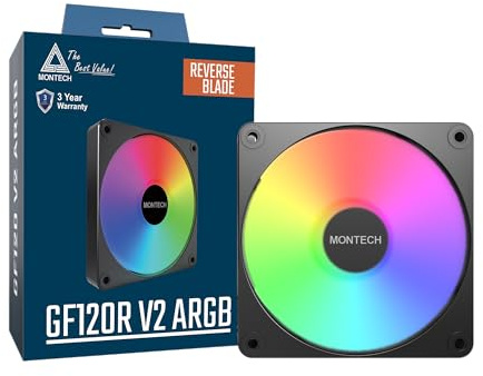 MONTECH GF120R V2 ARGB 120mm Case Fan – Sleek & Minimalist Design, High Airflow, Hydraulic Bearing, Quiet Performance, Vibrant ARGB Lighting, Reverse Blade, Black